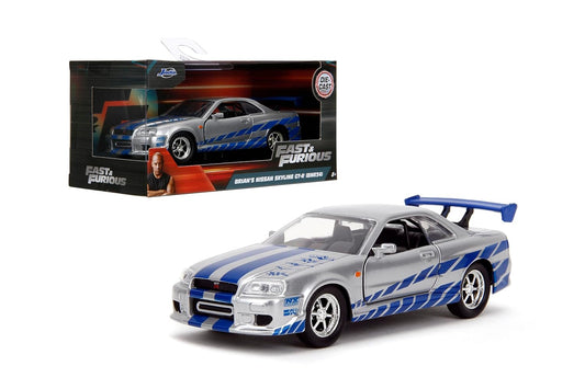 Jada Toys Fast and Furious 1:32 Scale 2002 Nissan Skyline GTR R34-Silver Diecast Car
