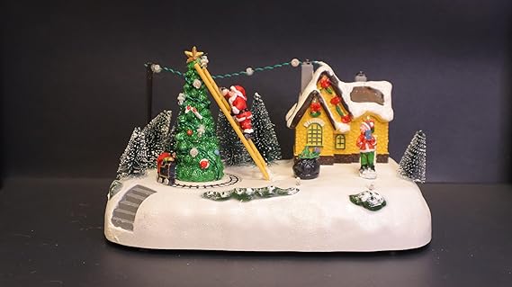 Christmas Village LED Musical Scene with Santa, Illuminated Holiday Decoration with Christmas Tree, Snow Base