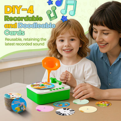 yimido Kids Phonograph Toddler Record Player， with 96 Learning Cards, Early Education Machine Record Player Music Box Storyteller pop Speakers, Gift for Boys and Girls