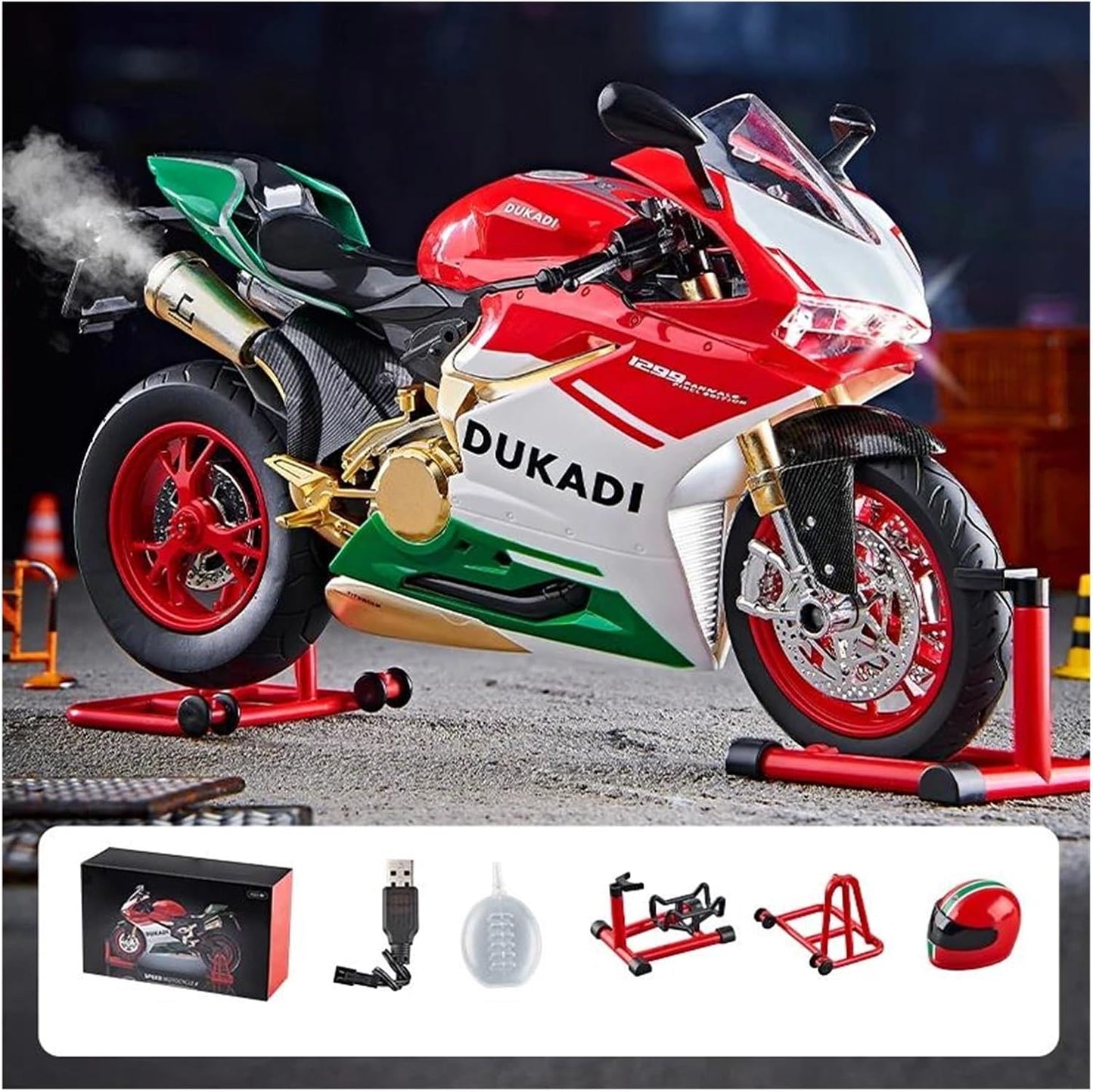 Mini Simulation Motorcycle Toys 1:9 for Ducati 1199 Panigale R Bootable Sprayable Alloy Motorcycle Diecast Model Sound Light Toy Collect Adult for Boys