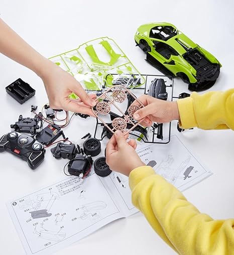 RASTAR RC Car Kits to Build, 1/18 Lamborghini Sian Supercar Assembly Building Kit with Remote Controller, 72PCs, STEM Kits for Kids and Adult, Ages 8+, Green