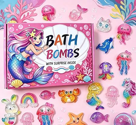 Bath Bombs (Fruit-Scented fizzies) (Animals) (Ocean Animals) (Mermaid) Gift (12 Surprise Toy Inside) Bathbombs