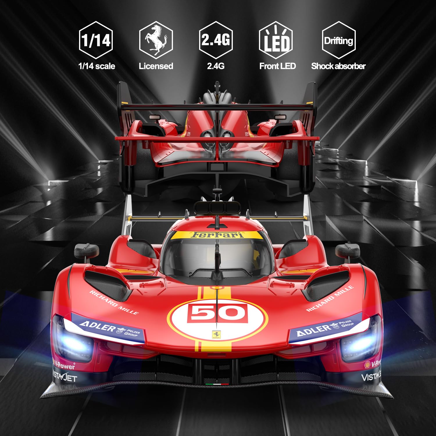 Ferrari 499P #50 RC racing car with illuminated front lights Cocoland Toys