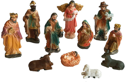 11 Piece Christmas Nativity Crib Set Decoration Baby Jesus-4 Inches (Medium Size), Christmas Crib Nativity Set, Crib Christmas