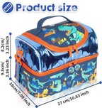 Multi Compartment Dual Slot Lunch Bag Double Insulated Tiffin Lunch Bag with Multi Zipper Pockets for School (Rooar Dino)