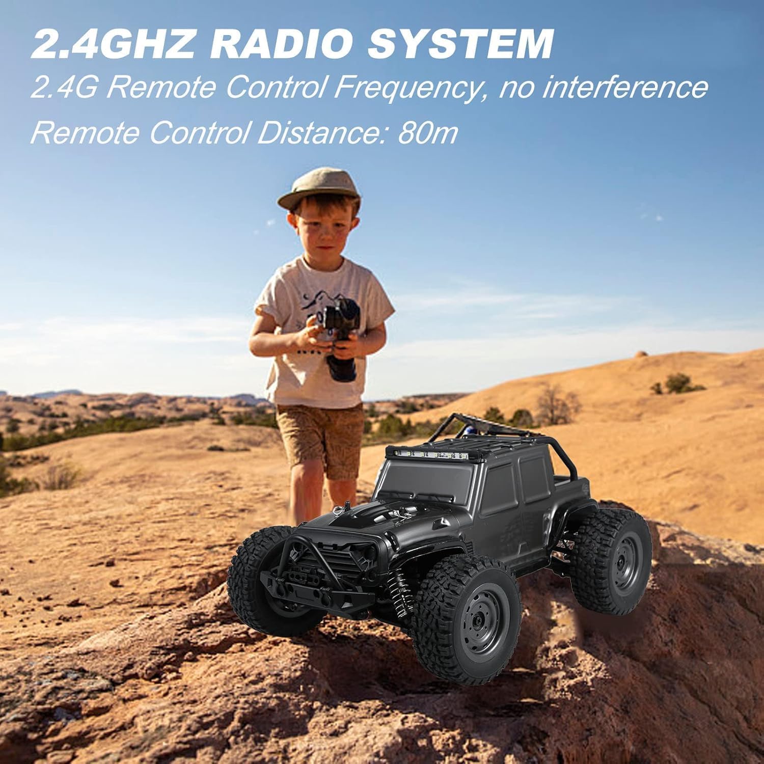 Gantry 1:16 4x4 2.4G Remote Control Off-Road Truck – 38Km/h High Speed Electric RC Car Toy with LED Lights, 4x4 All-Terrain Vehicle for Kids & Adults, Durable Racing and Off-Road Adventure Truck (Black)