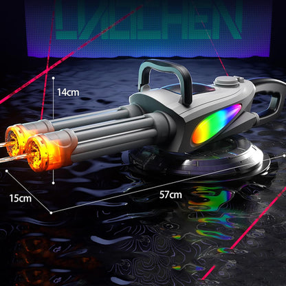 Double Barrel Gatling Electric Water Gun Set, Powerful Rotating Water Gun, Gatling Electric Water Guns with LED Light, Long Range Automatic Double Barrel Squirt Guns for Adults Kids