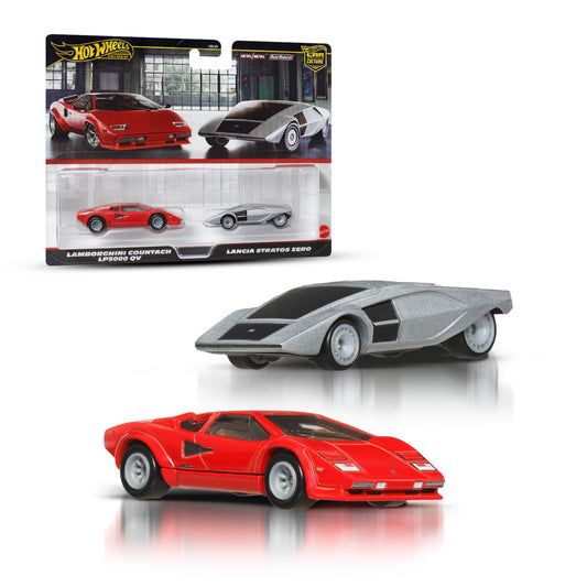Hotwheels Premium Car Culture 2-Pack featuring the Lamborghini Countach LP5000 QV and the Lancia Stratos Zero