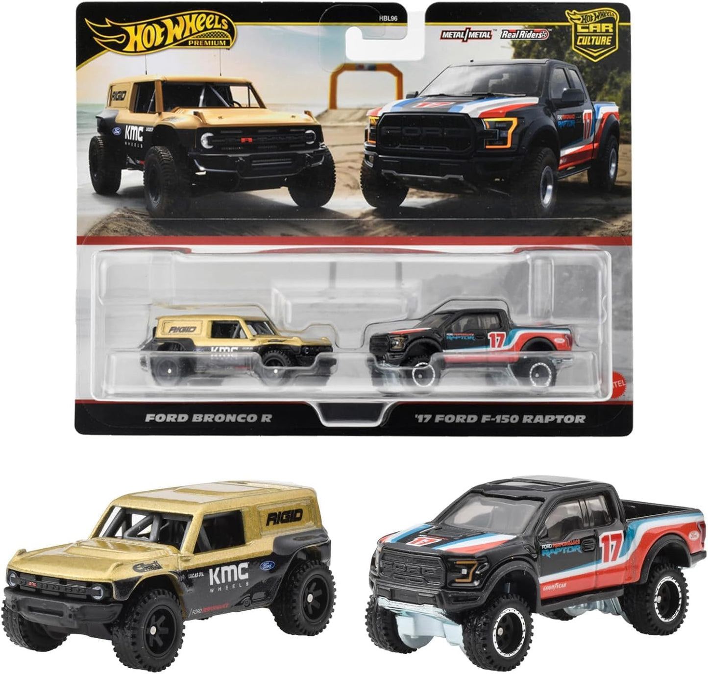 Hot Wheels HRR77 Premium 2 Pack Ford Bronco R/'17 Ford F-150 Raptor