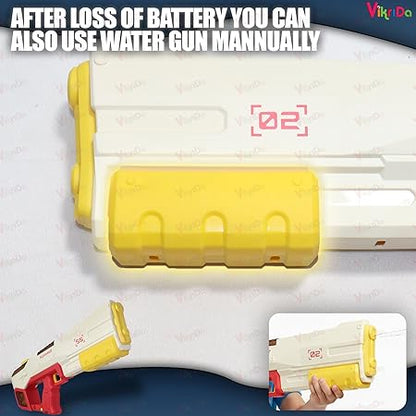 Holi Electric Pichkari Water Gun with Silicon Tub for Kids Dual Mode Automatic and Manual Operation Long-Range Shooting Leakproof Water Tank Rechargeable Water Gun for Boys and Girls