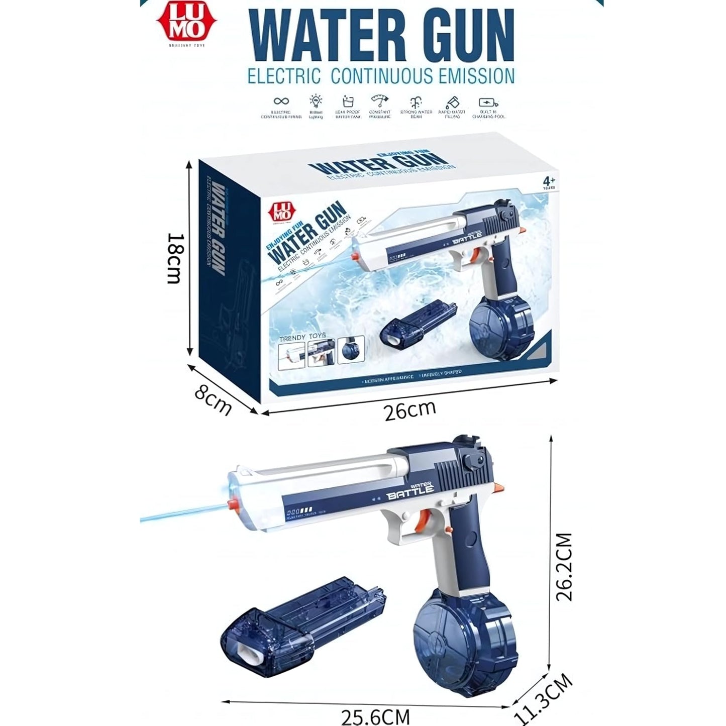 Electric Water Gun Toy Black Technology Repeater Automatic Water Spray high Pressure Water Play Gun Toy | Holi Gun
