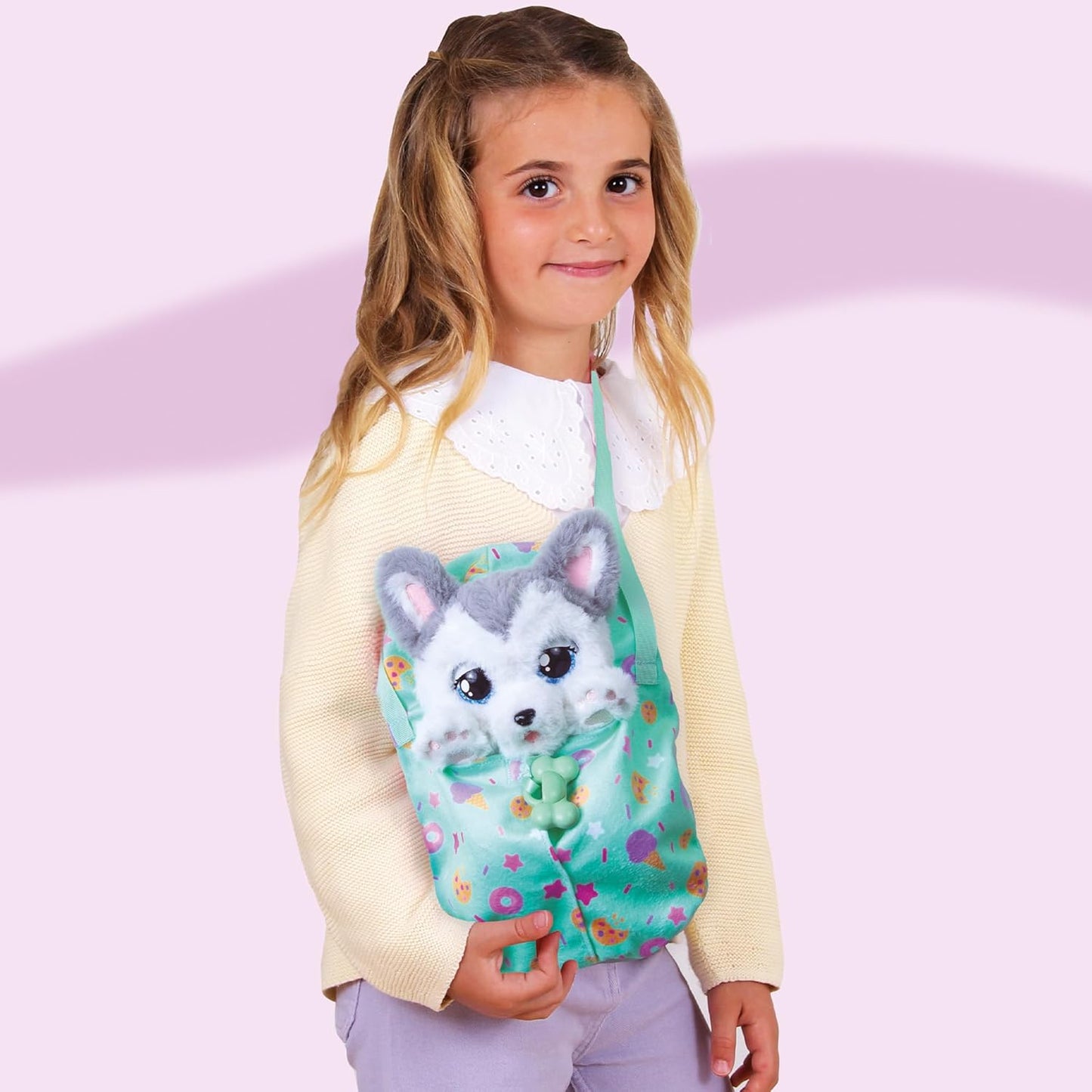 Baby Paws Siberian Husky Puppy Toy with Cute Swaddle Bag|Scan QR Code for More Interactive Roleplay,Pretend Play Toy|Make 5 Adorable Sounds Kids Toys for Ages 4+