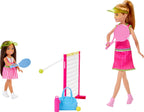 Barbie Stacie & Chelsea Tennis Playset with 2 Dolls & 5+ Accessories Including Net with Swinging Ball Feature & Sports Gear