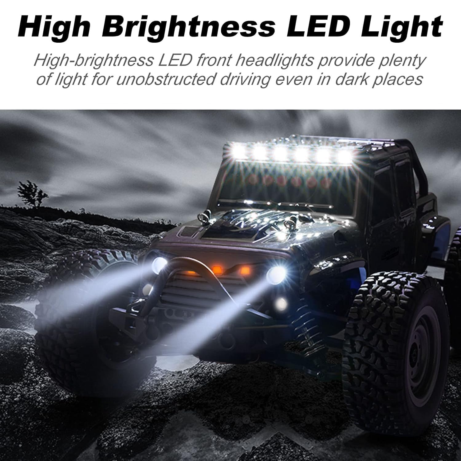 Gantry 1:16 4x4 2.4G Remote Control Off-Road Truck – 38Km/h High Speed Electric RC Car Toy with LED Lights, 4x4 All-Terrain Vehicle for Kids & Adults, Durable Racing and Off-Road Adventure Truck (Black)