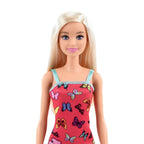 Barbie Doll (11.5 inches) with Colorful Butterfly Logo Print Red Dress & Strappy Heels, Great Gift for Ages 3 Years Old & Up