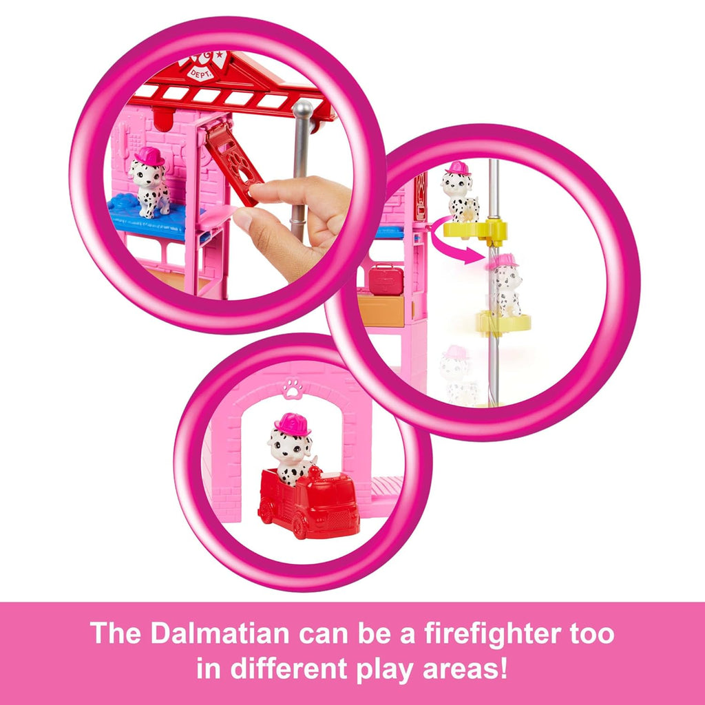 Barbie Careers Firefighter Doll & Playset with Fire Station & Tree, 2 Pets, Color-Change & 10+ Accessories Including Fire Extinguisher Squirt Toy