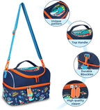 Multi Compartment Dual Slot Lunch Bag Double Insulated Tiffin Lunch Bag with Multi Zipper Pockets for School (Rooar Dino)