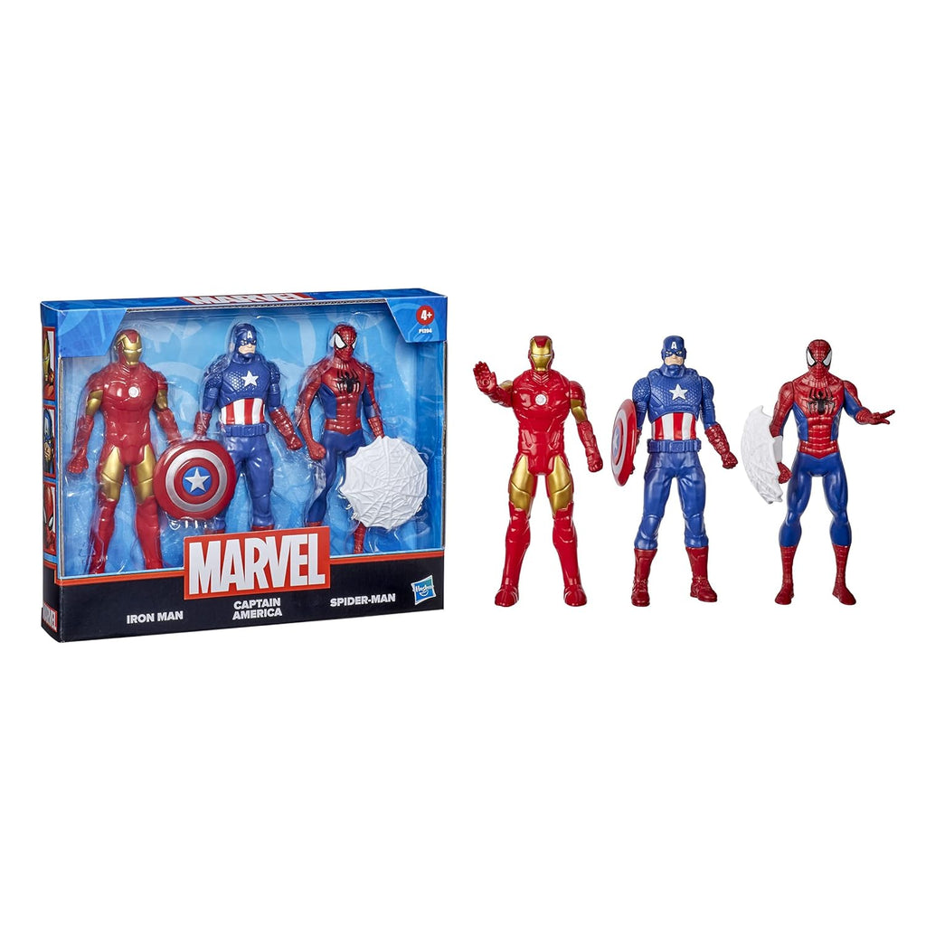 Marvel Action Figure Toy 3-Pack  6-inch Figures, Iron Man, Spider-Man, Captain America,