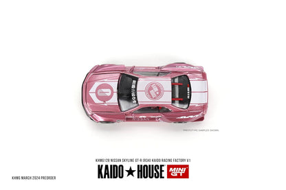 Nissan Skyline GT-R (R34) Kaido Racing Factory V1 Pink 1/64 Diecast Model Car Kaido House KHMG128