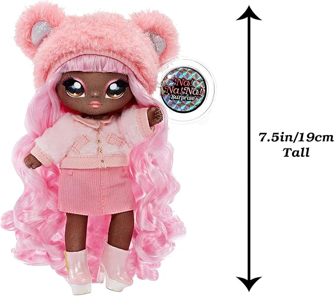Na! Na! Na! Surprise Glam Series Cali Grizzly Fashion Doll and Metallic Bear Purse, Pink Hair, Cute Fuzzy Hat Outfit & Accessories