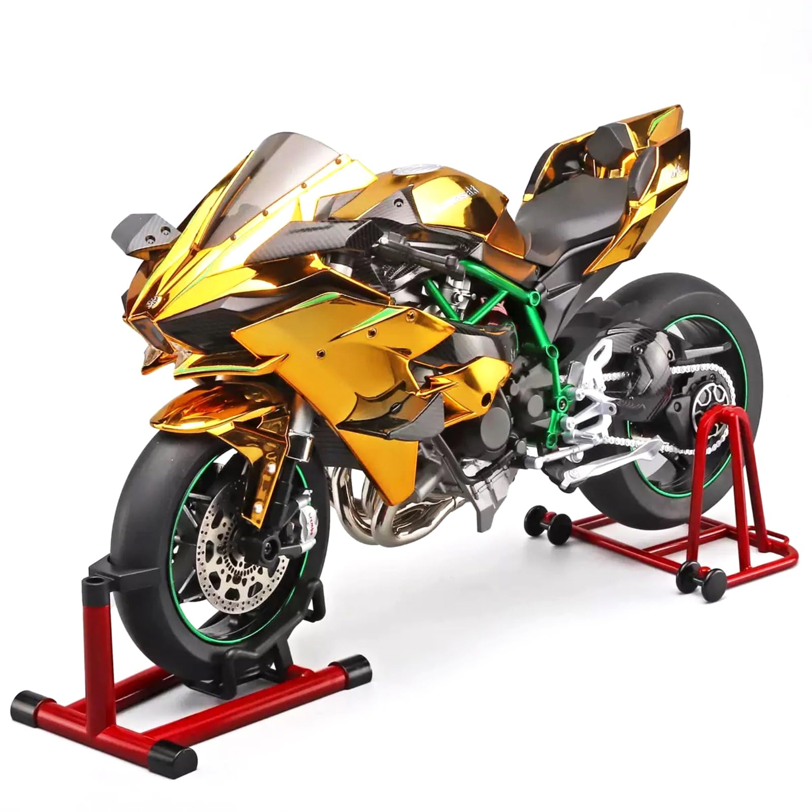 XLG 1:6 Scale Kawasaki Ninja H2R Diecast Motorcycle Model with Display Stand Premium Collector's Die Cast Bike(Golden)
