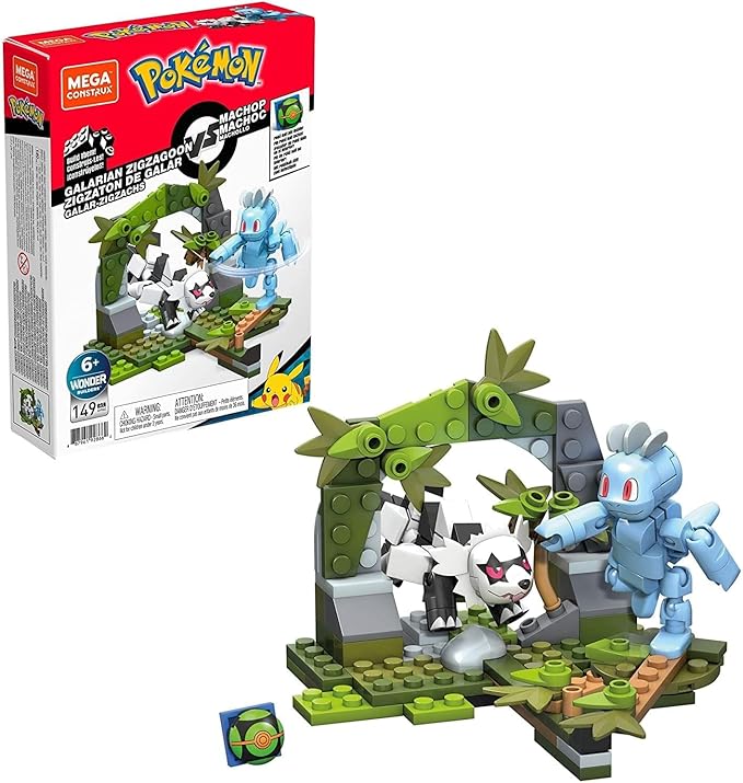 Mega Construx Pokemon Machop Vs. Galarian Zigzagoon Construction Set, Building Toys