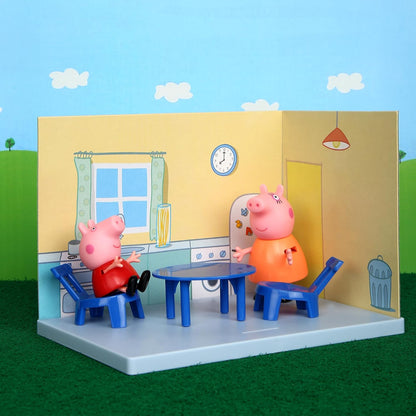 PEPPA PIG Kitchen Themed Preschool Toy with Mummy Pig, Includes 2 Poseable Figures, Accessories and Scene Cards Playset, Ages 3 Birthday Gift Toys for Kids,Playsets