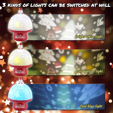 Elecart Sparkle Christmas Projection Lamp Children’s Night Light Dreamy Rotating Light Music Rechargeable USB, Soothing Music, Baby Bedside Lamp, Boy, Girl...