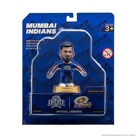Cricket Icons Action Figure Hardik Pandya Mumbai Indians Collectible Miniature, IPL Edition with 360° Rotatable Head, MI Cricket Player for Fans & Kids, Gift & Collectors Pack of 1