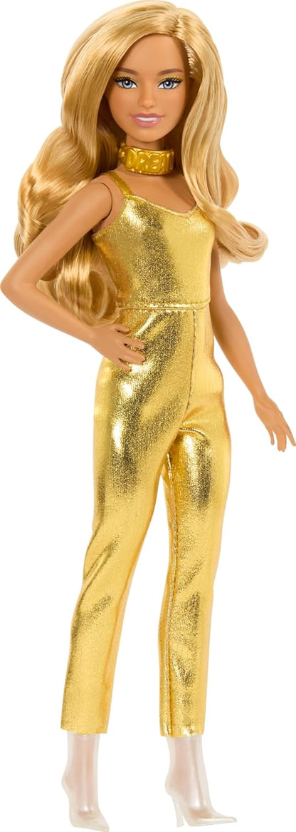 Barbie Fashionistas 222 Little Silhouette Doll with Blonde Wavy Hair Gold Jumpsuit and Accessories