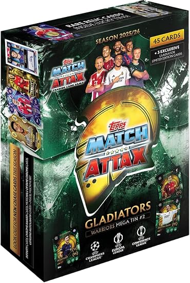 Topps UCC Match Attax 2025/26 - Mega Tin - Warriors - contains 45 Match Attax cards plus 3 exclusive Gladiators LE cards.