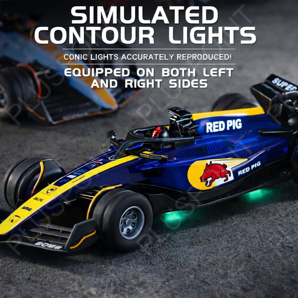 1:64 Die-cast Metal F1 RC Mini Racing car with LED Lights | 2.4GHz Remote Control Car | 3 Speed Adjustable, USB Rechargeable Alloy RC Car for Kids & Adults Indoor/Outdoor Racing