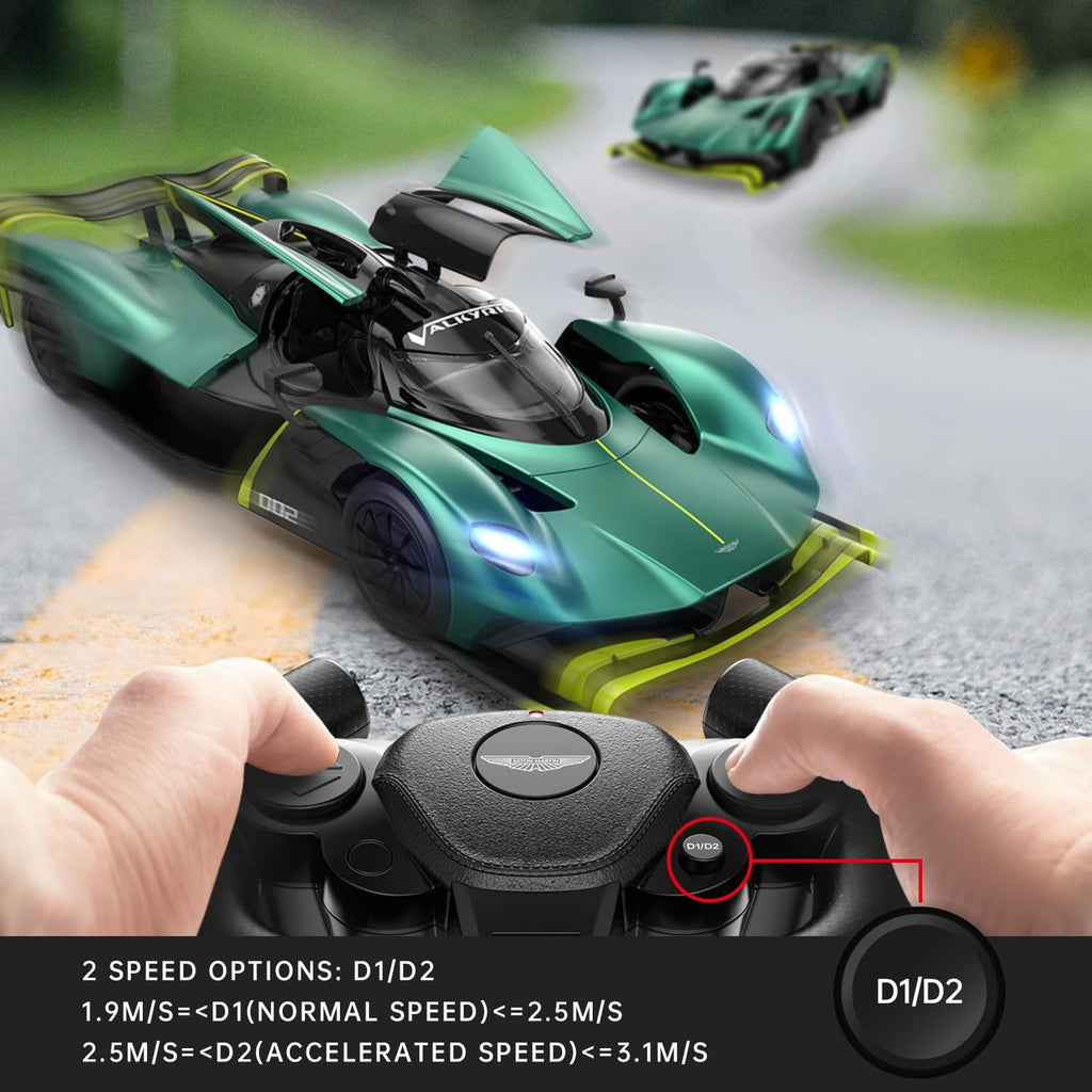 RASTAR RC Car 1/14 Scale Aston Martin Valkyrie AMR Pro Remote Control Car, Sparkling Green, Dual Speed, Working Lights, Manual Doors, Gull Wing Doors, Boys and Adults