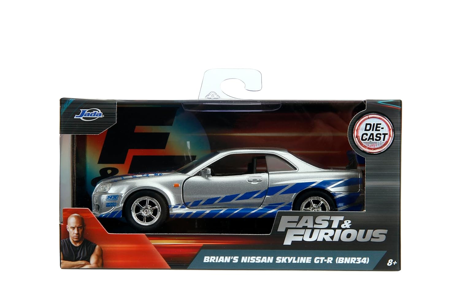 Jada Toys Fast and Furious 1:32 Scale 2002 Nissan Skyline GTR R34-Silver Diecast Car