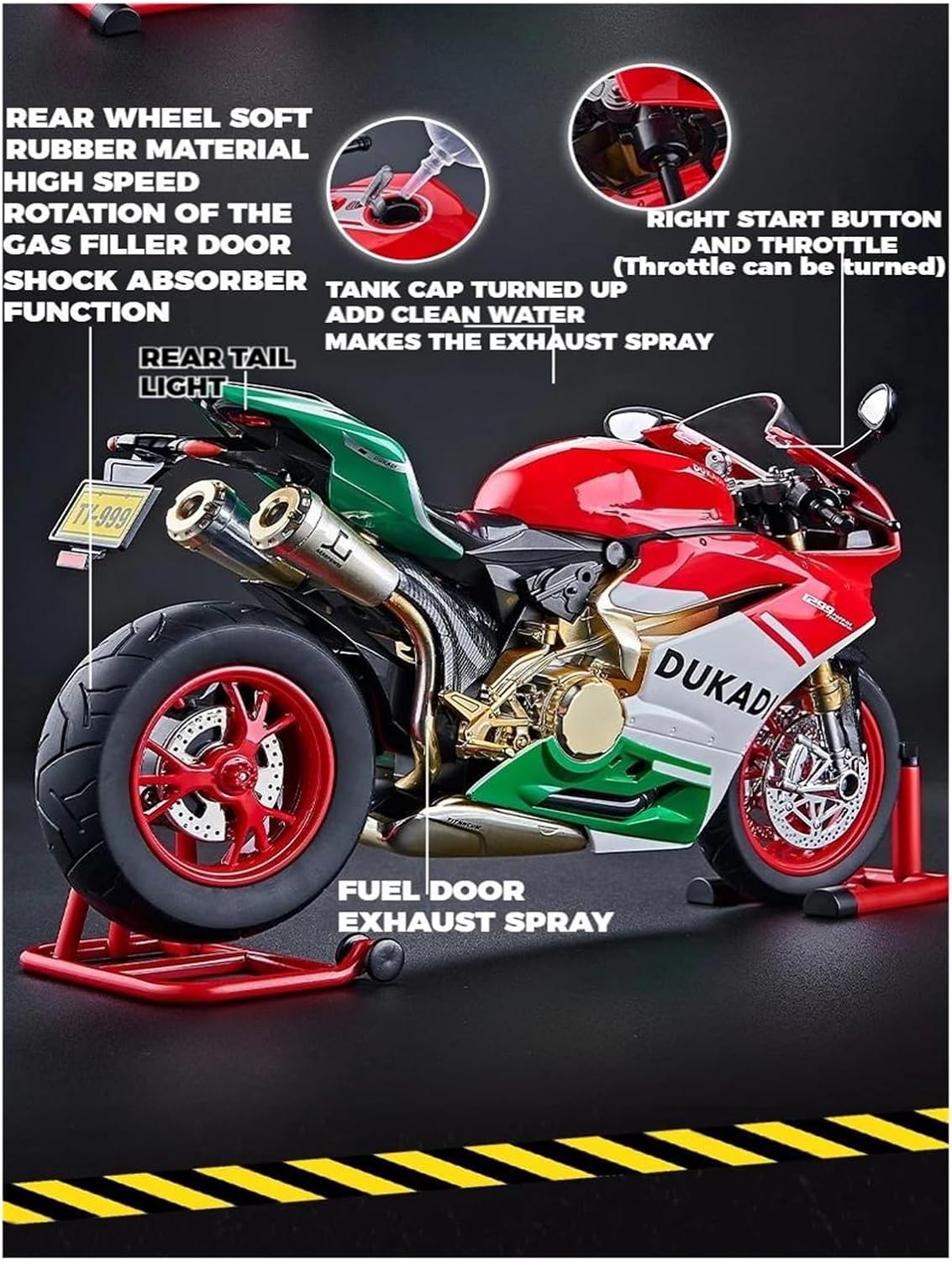 Mini Simulation Motorcycle Toys 1:9 for Ducati 1199 Panigale R Bootable Sprayable Alloy Motorcycle Diecast Model Sound Light Toy Collect Adult for Boys