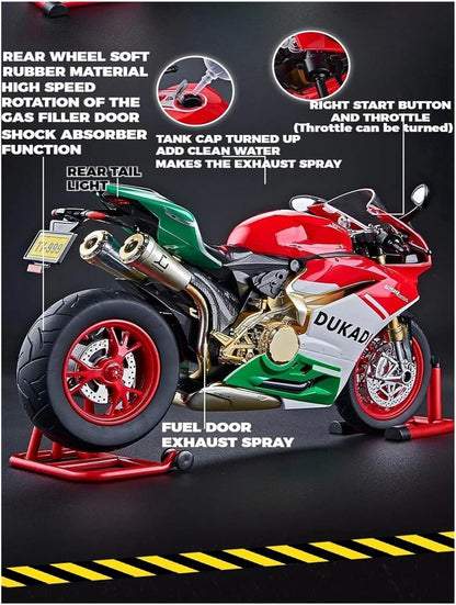 Mini Simulation Motorcycle Toys 1:9 for Ducati 1199 Panigale R Bootable Sprayable Alloy Motorcycle Diecast Model Sound Light Toy Collect Adult for Boys
