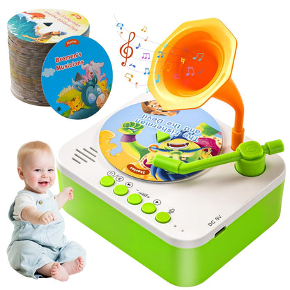 yimido Kids Phonograph Toddler Record Player， with 96 Learning Cards, Early Education Machine Record Player Music Box Storyteller pop Speakers, Gift for Boys and Girls