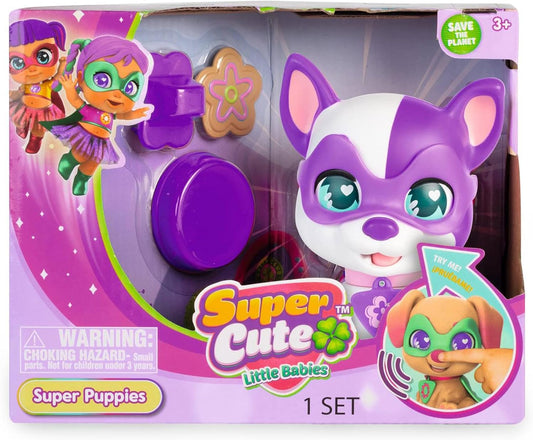 SUPER CUTE LITTLE BABIES - Super Puppies, SuperCute, Super Hero Pets, Interactive Small Dogs, with Sounds, Dining Dish and Comb, Coat and Anti-Face, Famous
