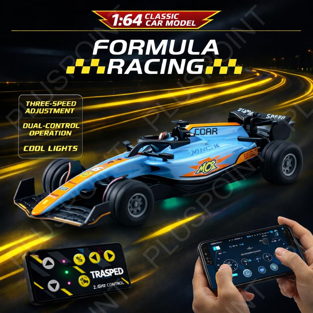 1:64 Diecast Metal F1 RC Mini Racing car with LED Lights | 2.4GHz Remote Control Car | 3 Speed Adjustable, USB Rechargeable Alloy RC Car for Kids & Adults Indoor/Outdoor Racing