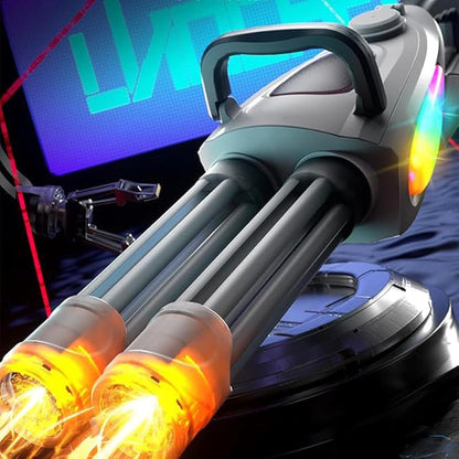 Double Barrel Gatling Electric Water Gun Set, Powerful Rotating Water Gun, Gatling Electric Water Guns with LED Light, Long Range Automatic Double Barrel Squirt Guns for Adults Kids