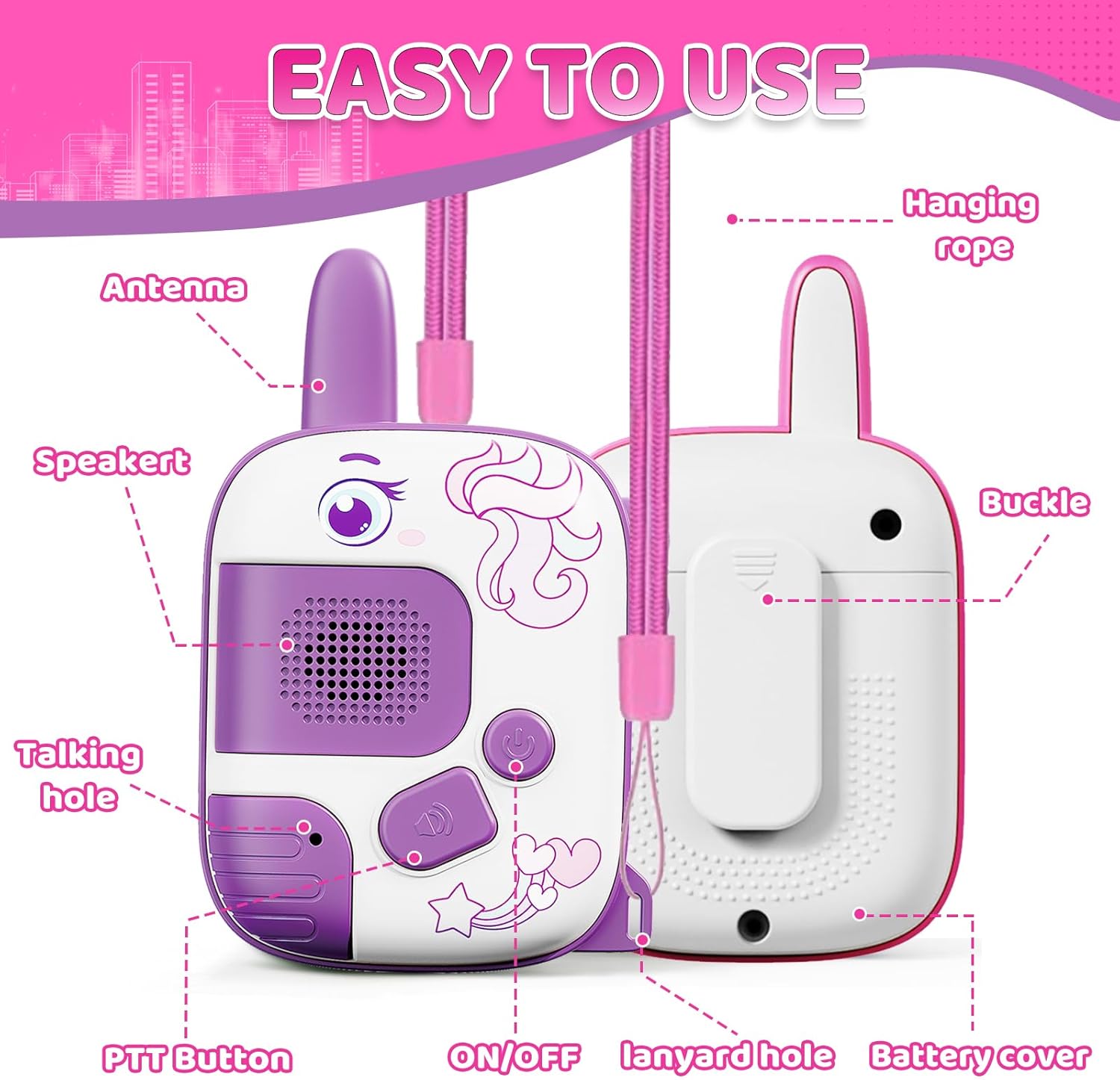Walkie Talkies for Kids 2 Pack Outdoor Adventure Toys with Range,Unicorn Toys