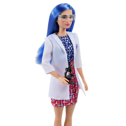 Barbie Scientist Doll (12 inches), Blue Hair, Color Block Dress, Lab Coat & Flats, Microscope Accessory