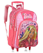 STRIDERS Barbie 16-Inch Trolley School Bag for Kids (6-12 Years) Durable Rolling Backpack for Girls Pink Cartoon School Bag
