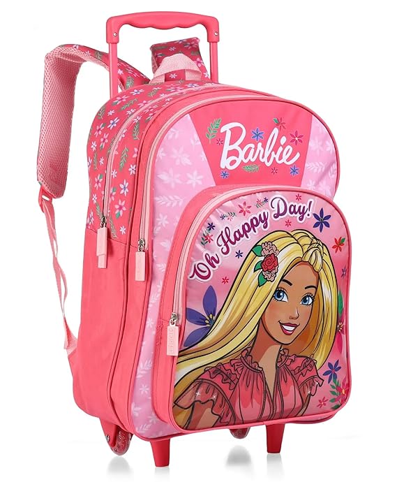 STRIDERS Barbie 16-Inch Trolley School Bag for Kids (6-12 Years) Durable Rolling Backpack for Girls Pink Cartoon School Bag