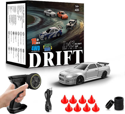 RC Drift Car, 1/43 Mini RC Drift Car with Gyroscope, 2.4GHz Full Proportional Remote Control Cars, 4WD High Speed Racing with Lights, Racing Tires, Model Cars Gift for Adults, Kids, Boys, Girls Visit the Everbigmai Store