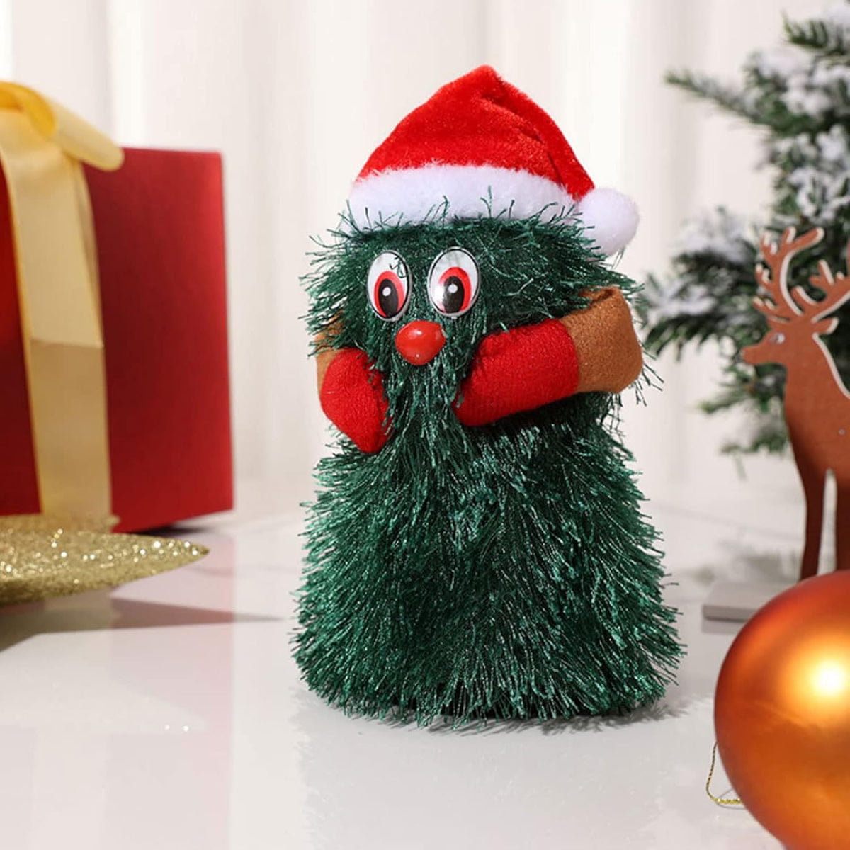 CURLEE Rotating Christmas Tree, Tabletop Christmas Tree Holiday Theme 15cm High Plant Shape for New Year (M)