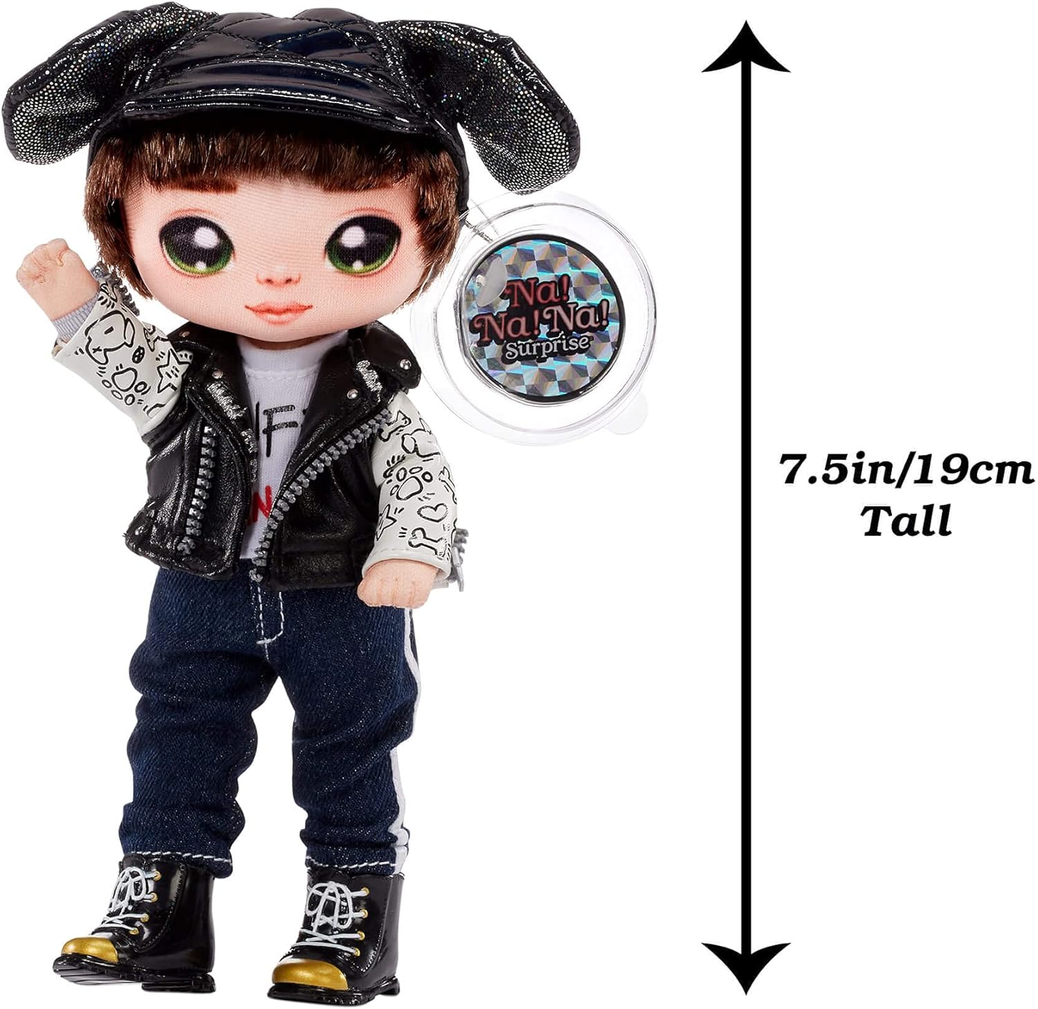 Na Na Na Surprise Glam Series Maxwell Dane Fashion Doll and Metallic Puppy Purse, Brunette Hair, Cute Dog Ear Hat Outfit & Accessories, 2-in-1 Gift for Kids, Toy for Girls and Boys