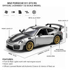 MSZ Porsche 911 GT2 RS 1:32 Scale Diecast Metal Model Car with Lights & Sound, Openable Doors, Officially Licensed Collectible Toy Car