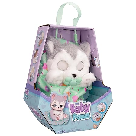 Baby Paws Siberian Husky Puppy Toy with Cute Swaddle Bag|Scan QR Code for More Interactive Roleplay,Pretend Play Toy|Make 5 Adorable Sounds Kids Toys for Ages 4+