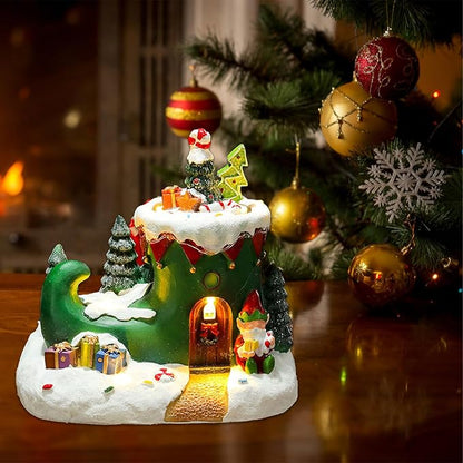Christmas Village Figurines Musical House Luminous Music Xmas House Village Building Christmas Luminous Rotating Music Ornaments for Christmas Home
